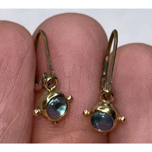 VTG 14/20 Gold Filled Earrings Blue Gemstone French Hooks Signed Wm Dangle
